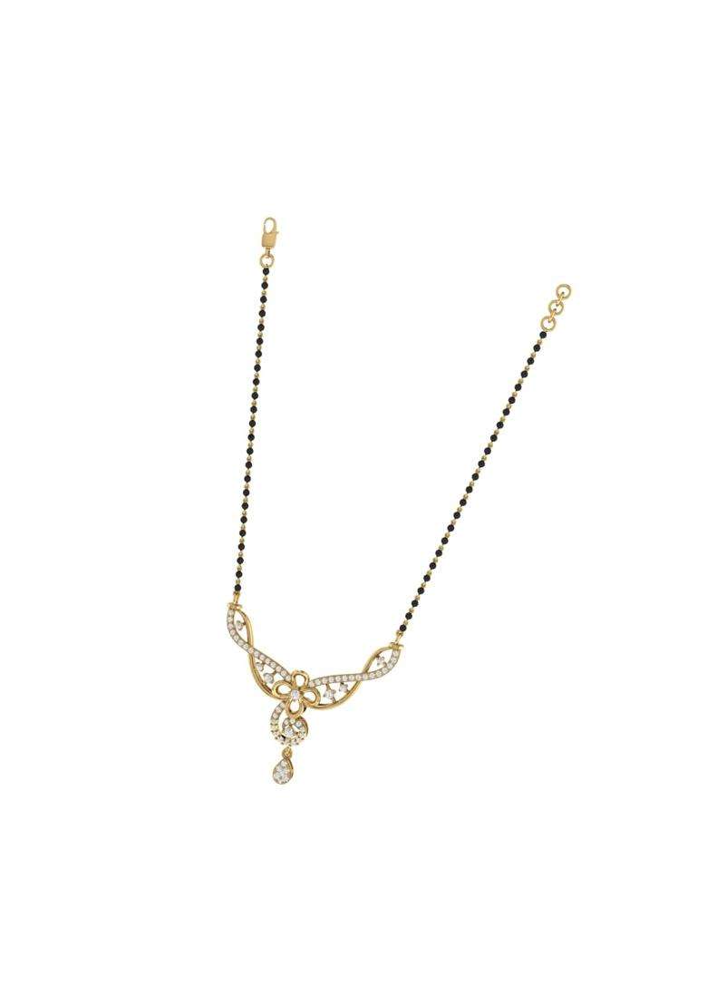Diamtrendz Gold Plated BIS Hallmarked Pure 925 Sterling Silver Modern Mangalsutra Tanmaniya Pendant with Black - Indya