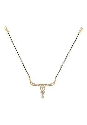 Diamtrendz Gold Plated BIS Hallmarked Pure 925 Sterling Silver Modern Mangalsutra Tanmaniya Pendant with Black