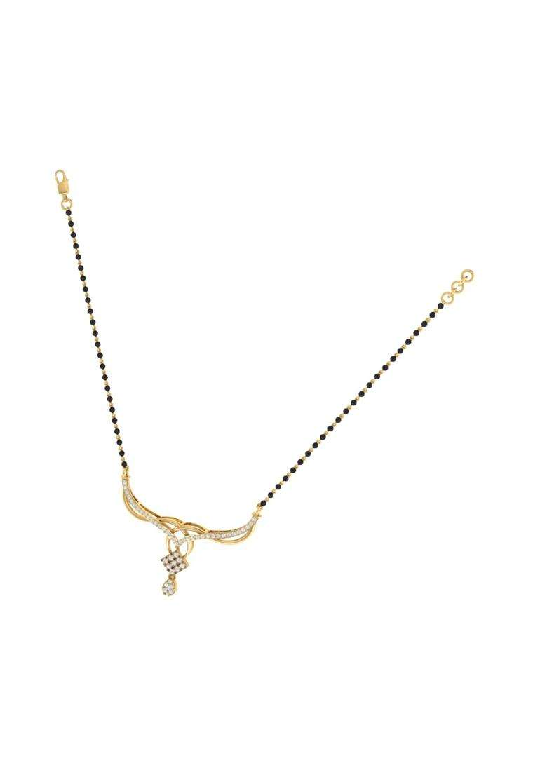 Diamtrendz Gold Plated BIS Hallmarked Pure 925 Sterling Silver Modern Mangalsutra Tanmaniya Pendant with Black - Indya