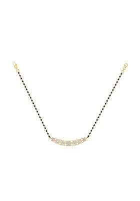 Diamtrendz Gold Plated BIS Hallmarked Pure 925 Sterling Silver Modern Mangalsutra Tanmaniya Pendant with Black