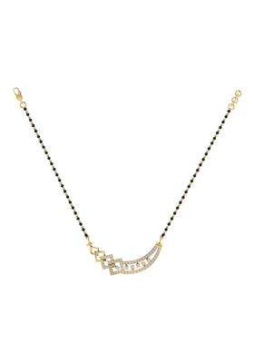 Diamtrendz Gold Plated BIS Hallmarked Pure 925 Sterling Silver Modern Mangalsutra Tanmaniya Pendant with Black