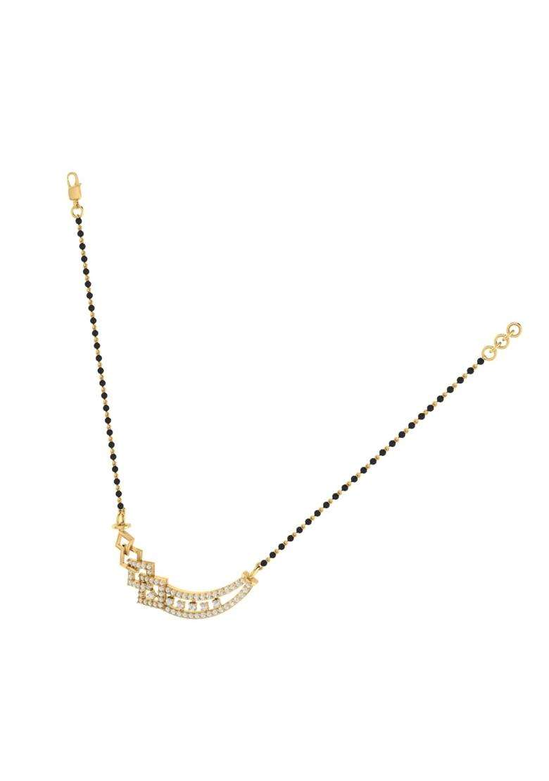 Diamtrendz Gold Plated BIS Hallmarked Pure 925 Sterling Silver Modern Mangalsutra Tanmaniya Pendant with Black - Indya