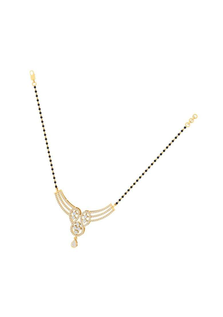Diamtrendz Gold Plated BIS Hallmarked Pure 925 Sterling Silver Modern Mangalsutra Tanmaniya Pendant with Black - Indya