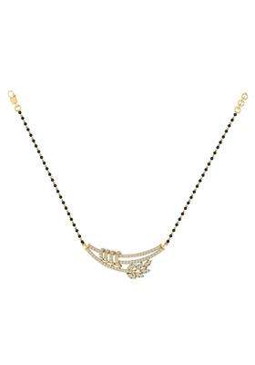 Diamtrendz Gold Plated BIS Hallmarked Pure 925 Sterling Silver Modern Mangalsutra Tanmaniya Pendant with Black