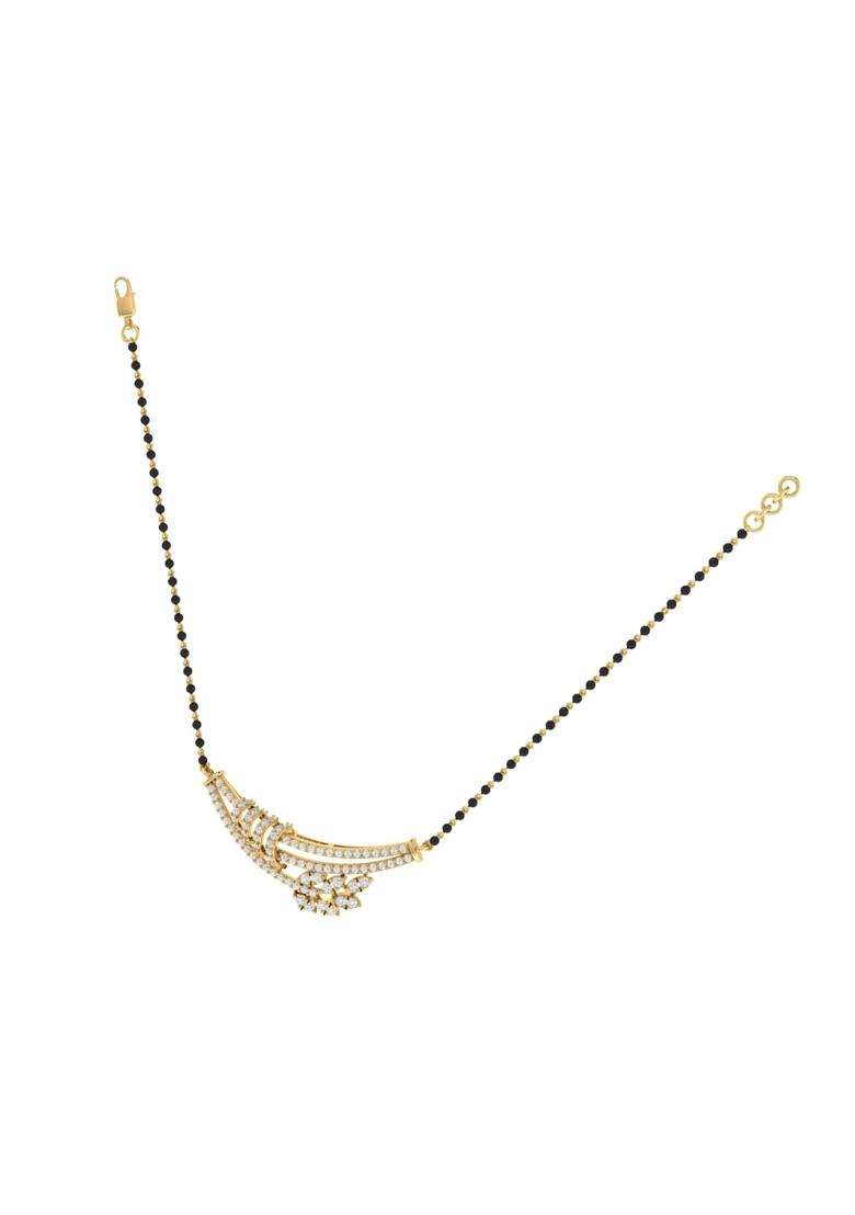 Diamtrendz Gold Plated BIS Hallmarked Pure 925 Sterling Silver Modern Mangalsutra Tanmaniya Pendant with Black - Indya