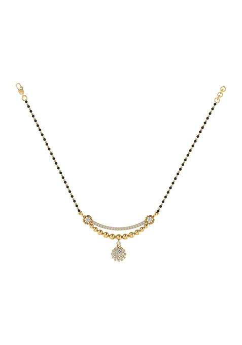 Diamtrendz Gold Plated BIS Hallmarked Pure 925 Sterling Silver Modern Mangalsutra Tanmaniya Pendant with Black