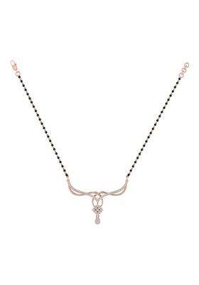 Diamtrendz Gold Plated BIS Hallmarked Pure 925 Sterling Silver Modern Mangalsutra Tanmaniya Pendant with Black