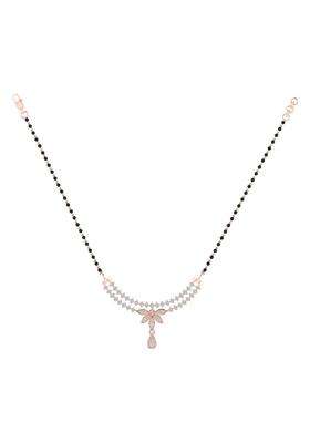 Diamtrendz Gold Plated BIS Hallmarked Pure 925 Sterling Silver Modern Mangalsutra Tanmaniya Pendant with Black