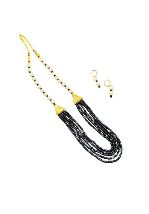Ishita Jewellery Gold Plated Copper Mangalsutra Set with Earrings Black Beads Traditional Bridal Style