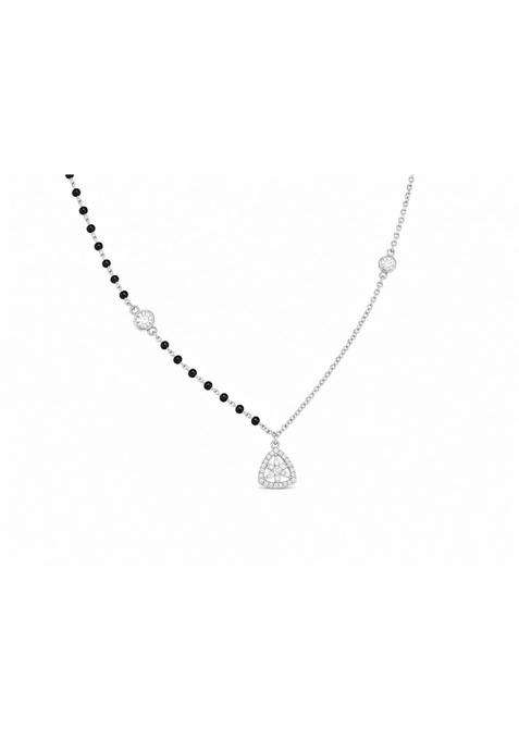 Flaneur Global Silver Mangalsutra with Triangular CZ Pendant Black Bead Chain Modern Bridal Wedding Necklace