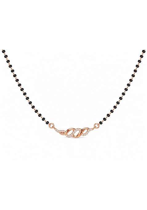 Flaneur Global Rose Gold Mangalsutra with Wave Design CZ Stones Black Bead Chain