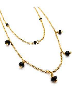 Pryora 925 Sterling Silver Layered Black Bead Mangalsutra Necklace for Women