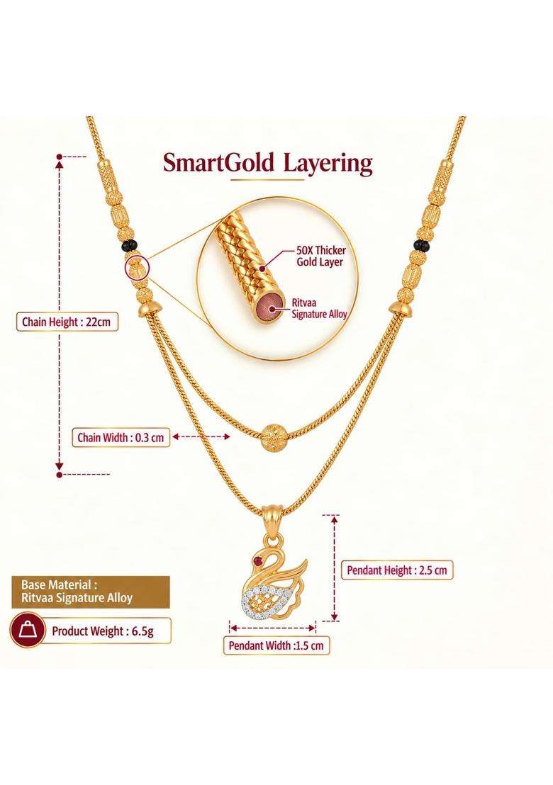 Ritvaa Smartgold 24K Gold Plated Swan Embrace Mangalsutra for Women - Indya