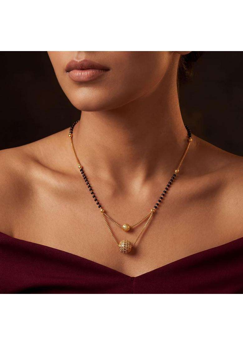 Jewar Mandi Hate Indian Ad Cz Two Tone Silver Plated CZ Studded and Beaded Mangalsutra for Women - Indya