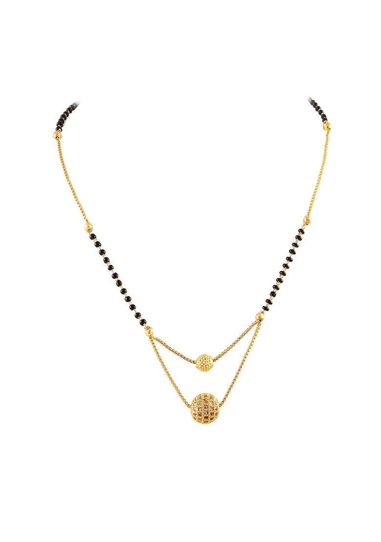 Jewar Mandi Hate Indian Ad Cz Two Tone Silver Plated CZ Studded and Beaded Mangalsutra for Women - Indya