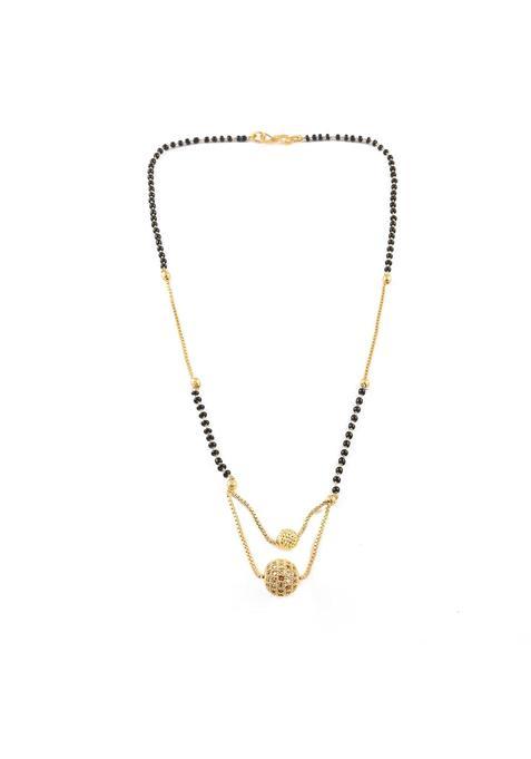 Jewar Mandi Hate Indian Ad Cz Two Tone Silver Plated CZ Studded and Beaded Mangalsutra for Women