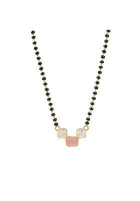 Maira 925 Sterling Pure Silver Pink and White Zircon Black Beads Mangalsutra for Women