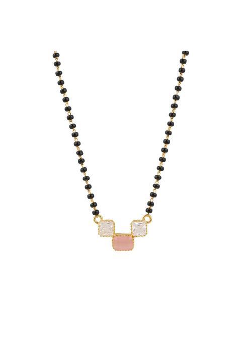 Maira 925 Sterling Pure Silver Pink and White Zircon Black Beads Mangalsutra for Women