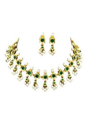 Traditional Mangalsutra Necklace and Earrings Set Gold Plated Copper with Red Green Cubic Zirconia Stones