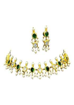 Traditional Mangalsutra Necklace and Earrings Set Gold Plated Copper with Red Green Cubic Zirconia Stones