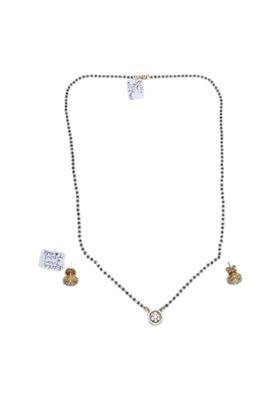 PH Artistic Traditional 925 Sterling Silver Mangalsutra Studs Earrings Set Gold Plated Necklace White Stone