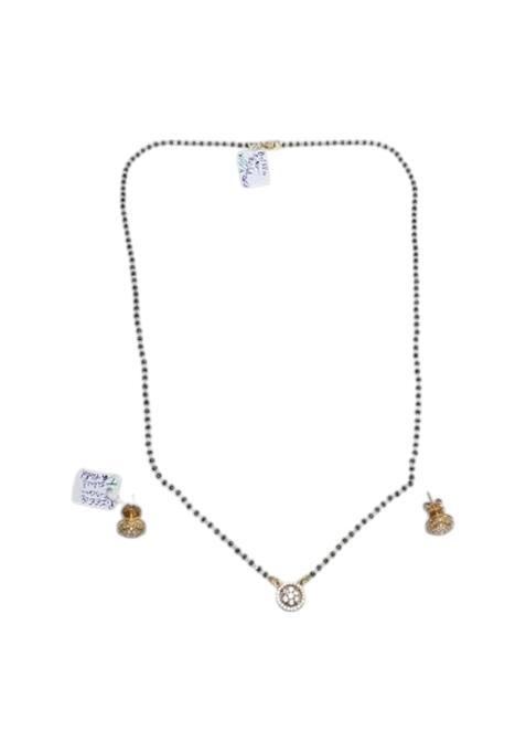 PH Artistic Traditional 925 Sterling Silver Mangalsutra Studs Earrings Set Gold Plated Necklace White Stone
