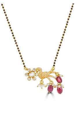 Drk Jewels 925 Sterling Silver Gold Plated Bird Pendant Mangalsutra Necklace for Women Moissanite Polki