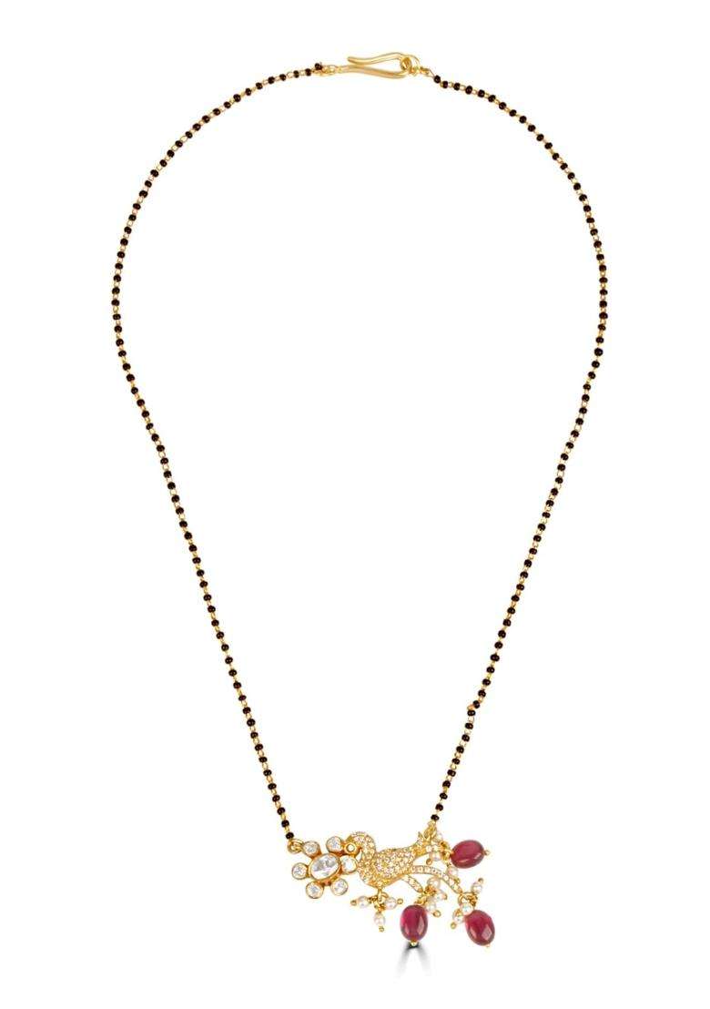Drk Jewels 925 Sterling Silver Gold Plated Bird Pendant Mangalsutra Necklace for Women Moissanite Polki - Indya
