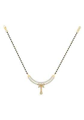 Diamtrendz Gold Plated BIS Hallmarked Pure 925 Sterling Silver Modern Mangalsutra Tanmaniya Pendant with Black