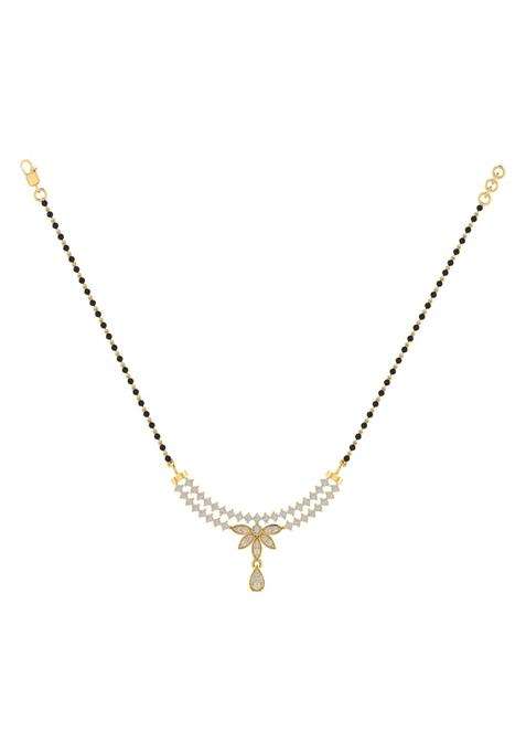 Diamtrendz Gold Plated BIS Hallmarked Pure 925 Sterling Silver Modern Mangalsutra Tanmaniya Pendant with Black