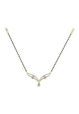Diamtrendz Gold Plated BIS Hallmarked Pure 925 Sterling Silver Modern Mangalsutra Tanmaniya Pendant with Black