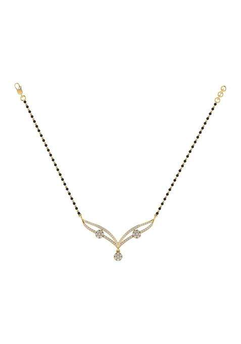 Diamtrendz Gold Plated BIS Hallmarked Pure 925 Sterling Silver Modern Mangalsutra Tanmaniya Pendant with Black