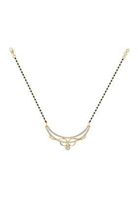 Diamtrendz Gold Plated BIS Hallmarked Pure 925 Sterling Silver Modern Mangalsutra Tanmaniya Pendant with Black