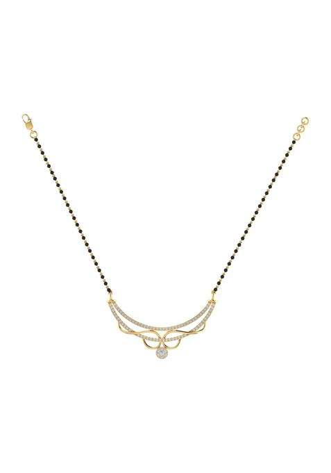 Diamtrendz Gold Plated BIS Hallmarked Pure 925 Sterling Silver Modern Mangalsutra Tanmaniya Pendant with Black