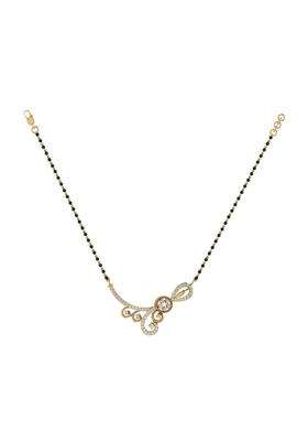 Diamtrendz Gold Plated BIS Hallmarked Pure 925 Sterling Silver Modern Mangalsutra Tanmaniya Pendant with Black