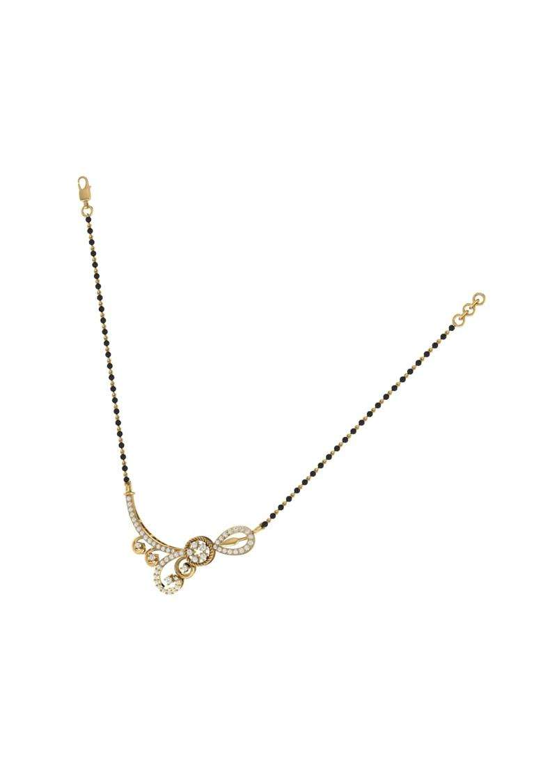Diamtrendz Gold Plated BIS Hallmarked Pure 925 Sterling Silver Modern Mangalsutra Tanmaniya Pendant with Black - Indya