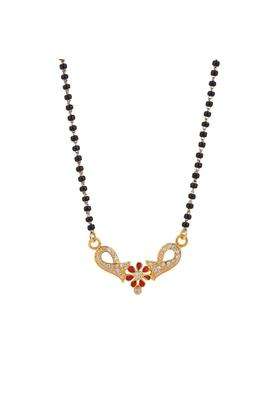 Maira 925 Sterling Silver Mangalsutra Necklace with Ruby Flower Design Pendant Black Bead Chain for Women