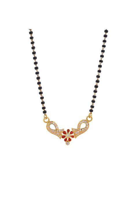 Maira 925 Sterling Silver Mangalsutra Necklace with Ruby Flower Design Pendant Black Bead Chain for Women