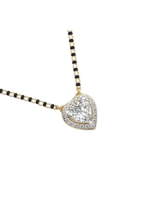 Heart Diamond Mangalsutra with Black Beads Chain Gold Plated Traditional Indian Jewellery 14K Pink