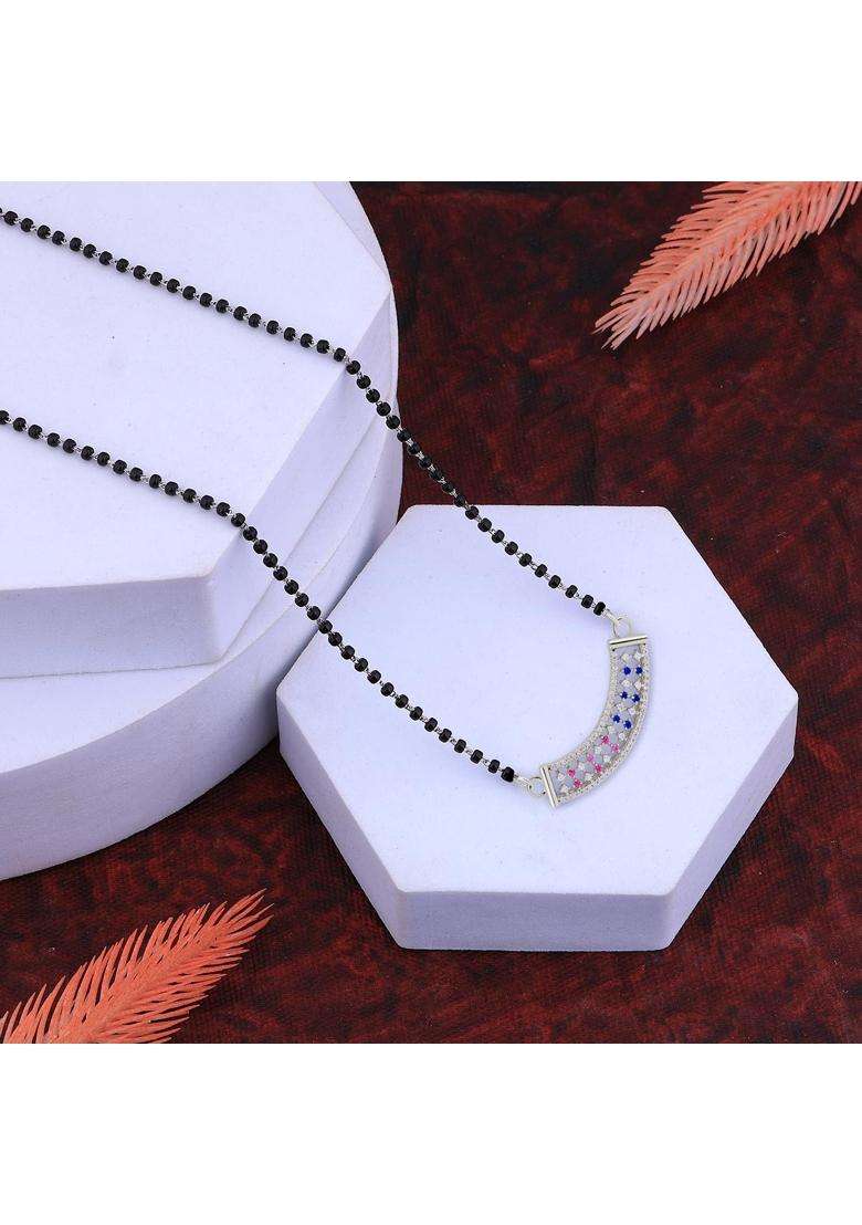 Maira 925 Sterling Silver Elegant Micron Rhodium Plated Blue Pink Mangalsutra for Women - Indya