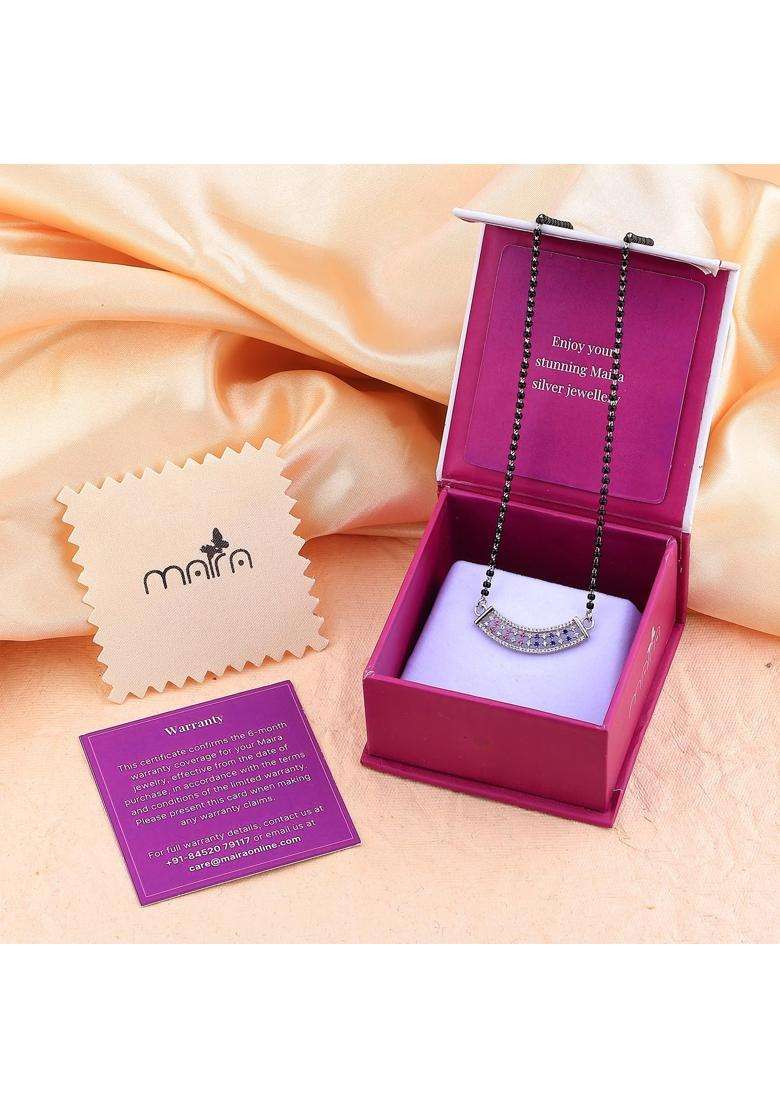 Maira 925 Sterling Silver Elegant Micron Rhodium Plated Blue Pink Mangalsutra for Women - Indya