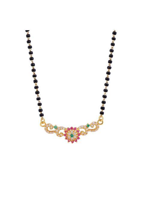 Maira 925 Sterling Silver Floral Ruby Green Stones Black Beads Mangalsutra