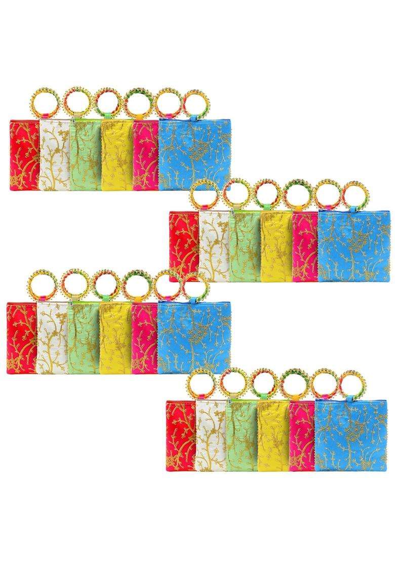 AT Ankit Traders Women Potli Bags Gifting Potli with Zip and Bangle Handle Pack of 24 - Indya