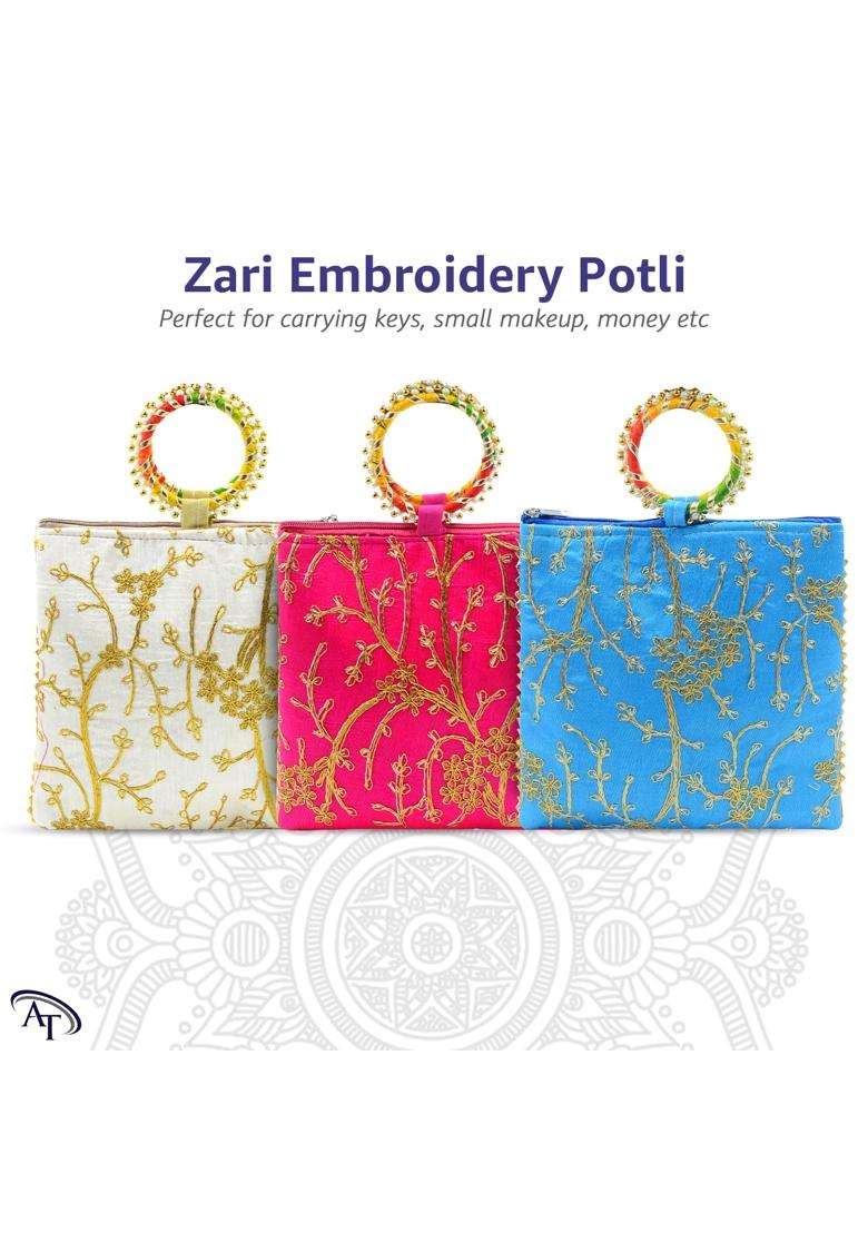 AT Ankit Traders Women Potli Bags Gifting Potli with Zip and Bangle Handle Pack of 24 - Indya