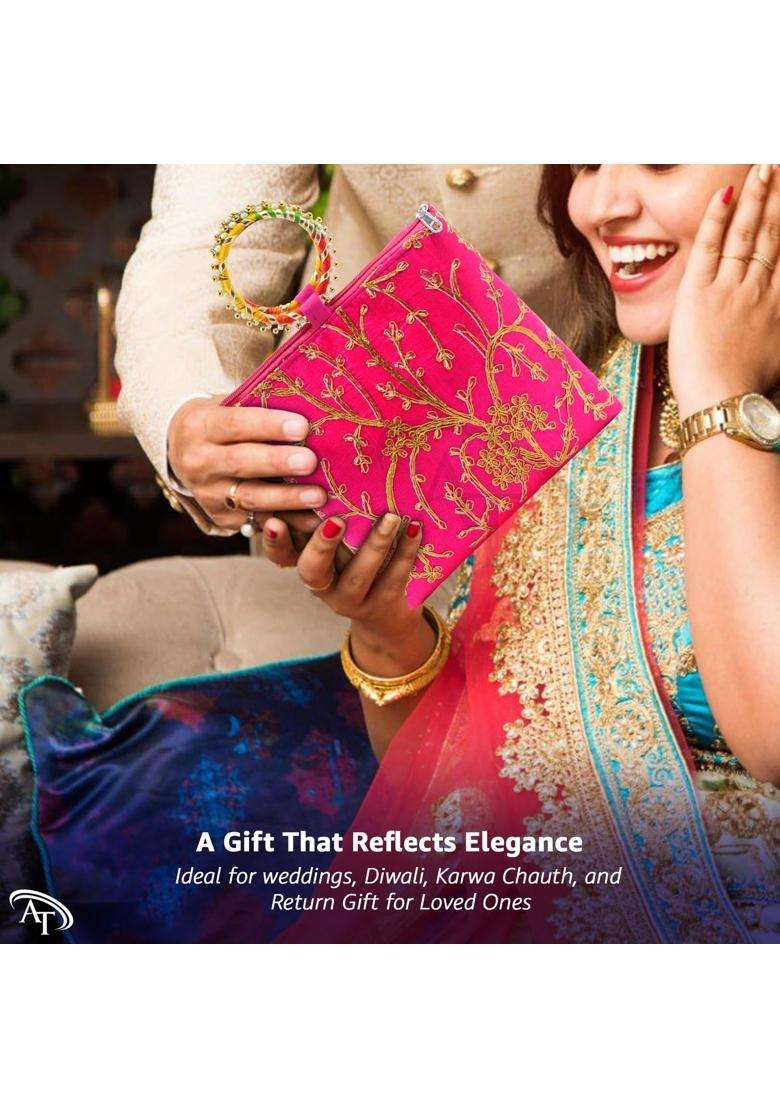 AT Ankit Traders Women Potli Bags Gifting Potli with Zip and Bangle Handle Pack of 24 - Indya
