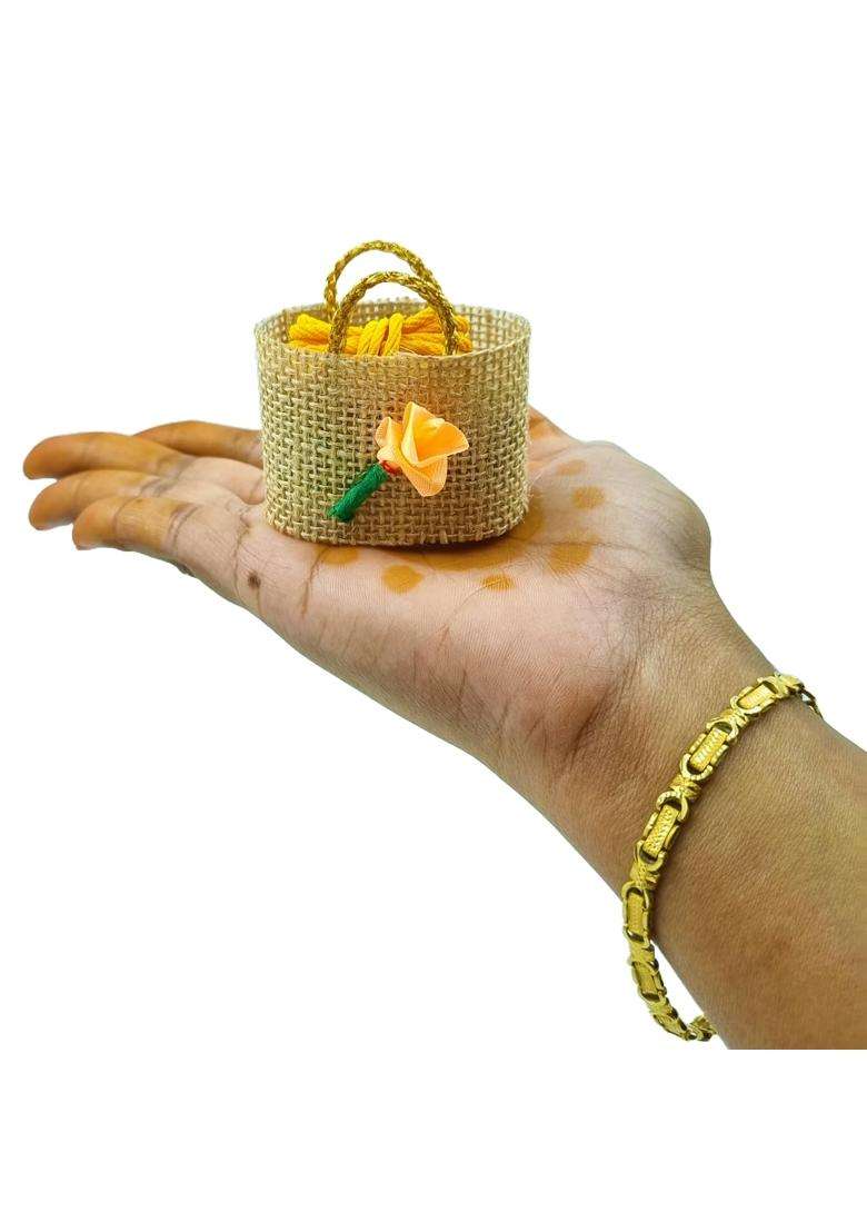 Soul Artisan Thamboolam Return Gift Set Handmade Small Jute Bag with Haldi and Kumkum Powder Pack of 20 - Indya
