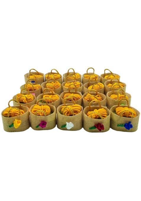 Soul Artisan Thamboolam Return Gift Set Handmade Small Jute Bag with Haldi and Kumkum Powder Pack of 20