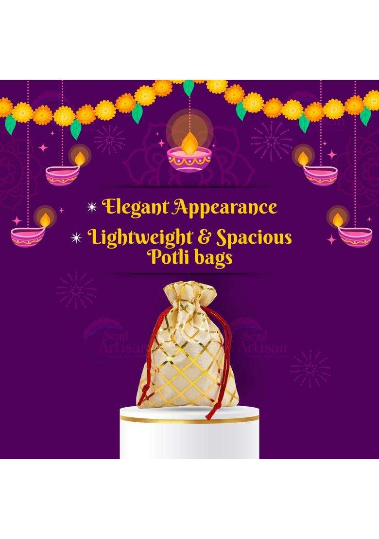 Soul Artisan Potli Drawstring Pouches Bags Sandal Cross Checked for Women Return Gifts Wedding Pack of 30 - Indya