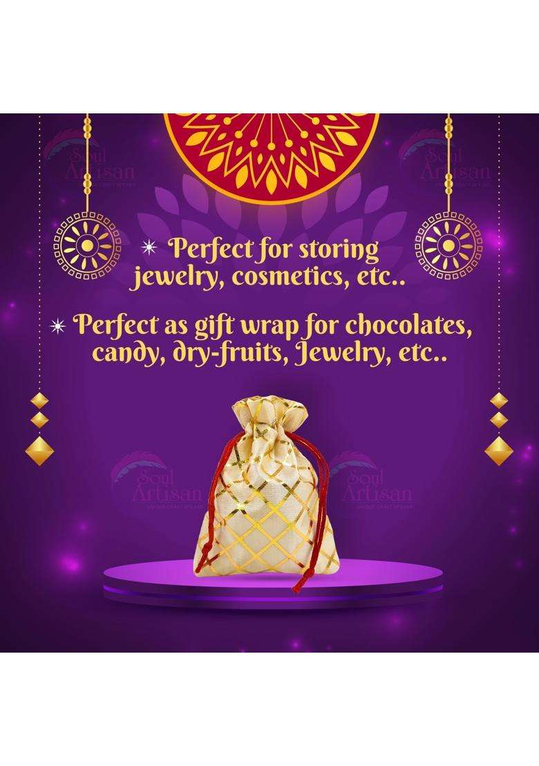 Soul Artisan Potli Drawstring Pouches Bags Sandal Cross Checked for Women Return Gifts Wedding Pack of 30 - Indya