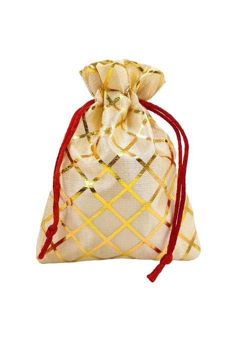 Soul Artisan Potli Drawstring Pouches Bags Sandal Cross Checked for Women Return Gifts Wedding Pack of 30